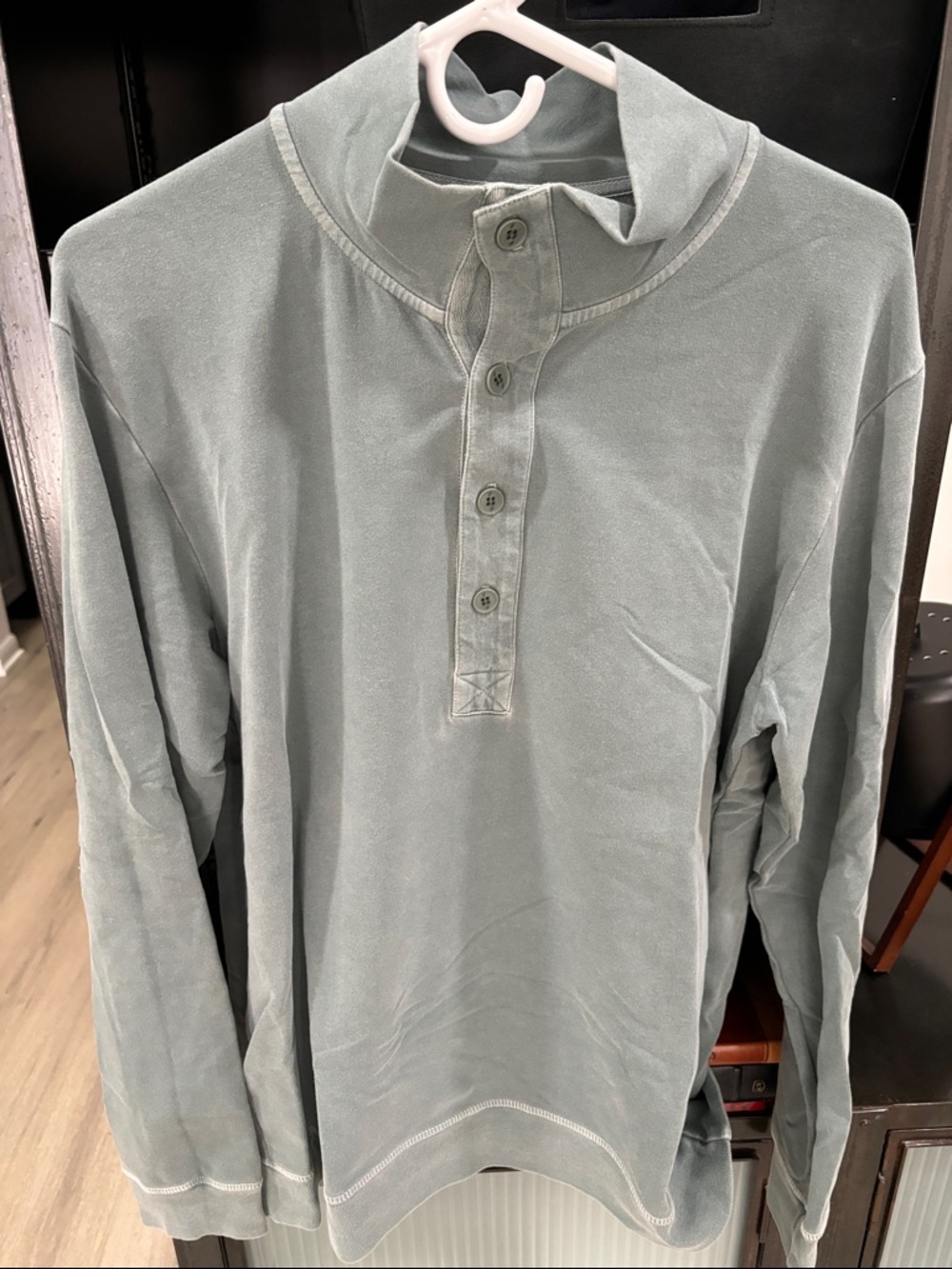 Goodlife Men's Long-Sleeve Henley - Sage Green Funnel Neck